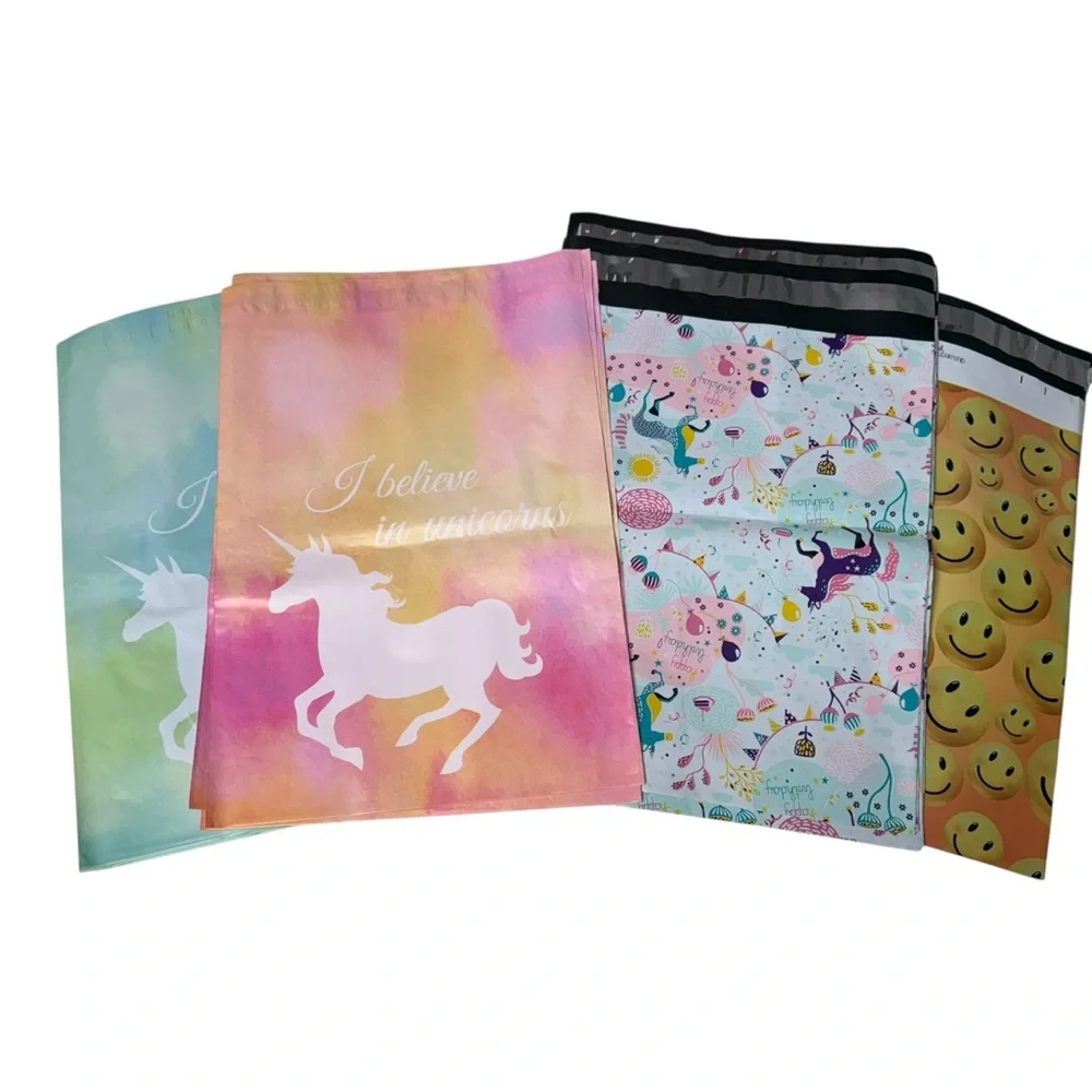 20 10”x13” Poly Mailers- Celebration Colorful Unicorn and Emoji Set